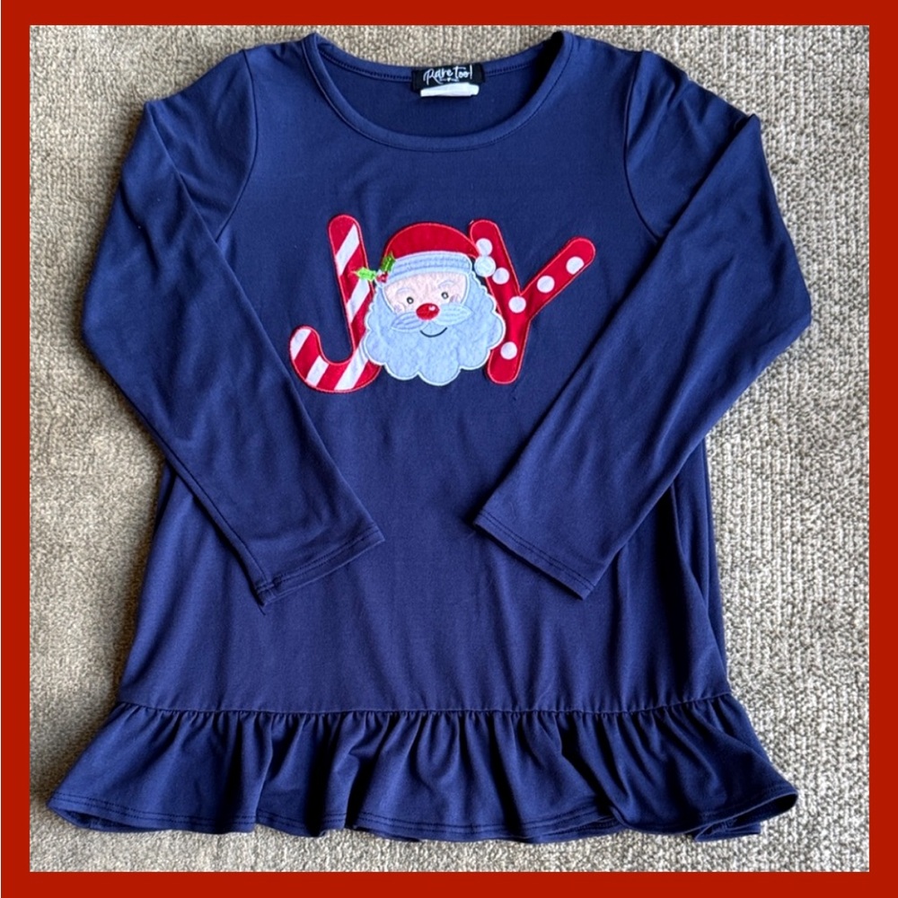 Navy Long Sleeve Joy Top with Santa Design ~ Sz 6